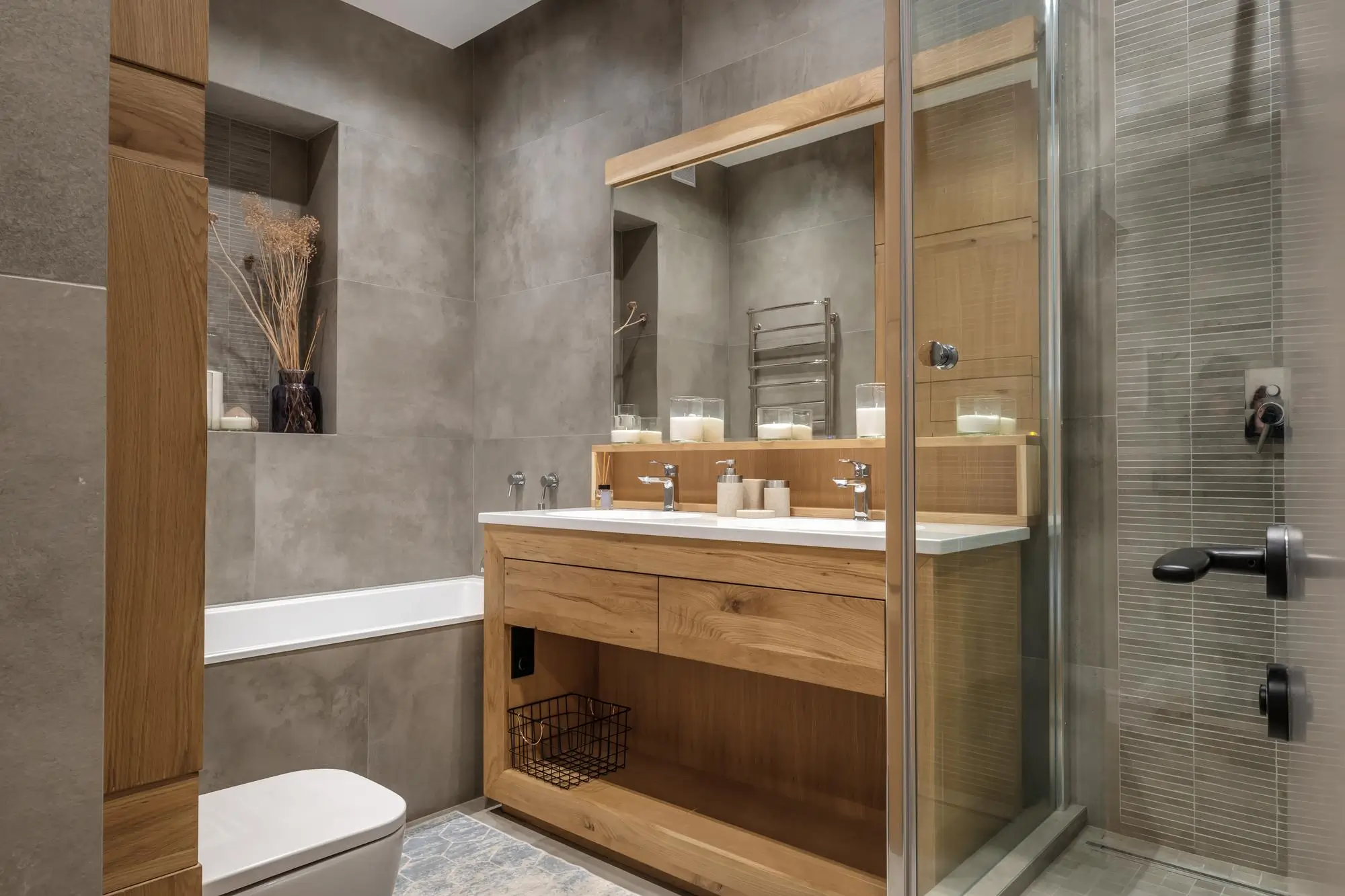Bathroom grey and wood design