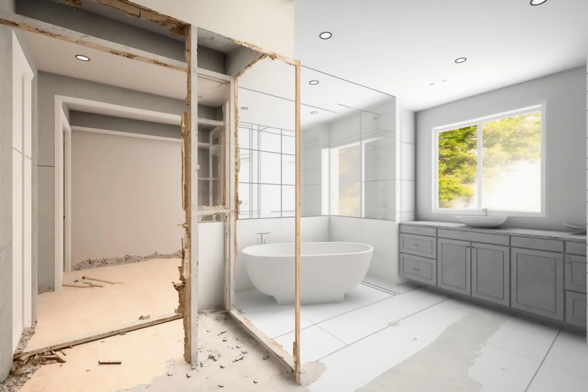 Before and after bathroom remodel process